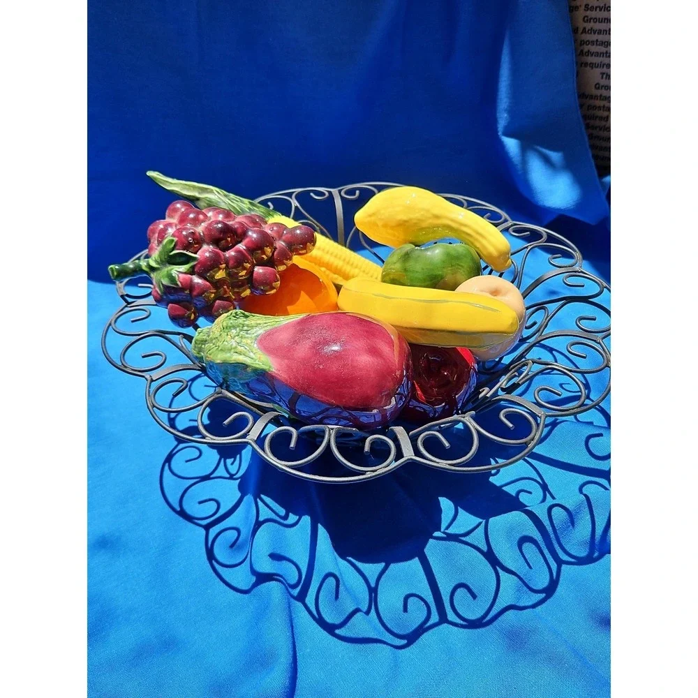 12 Ceramic Fruit Vegetables Eggplant Corn Pear Grapes Lemon Pepper Squash Banana